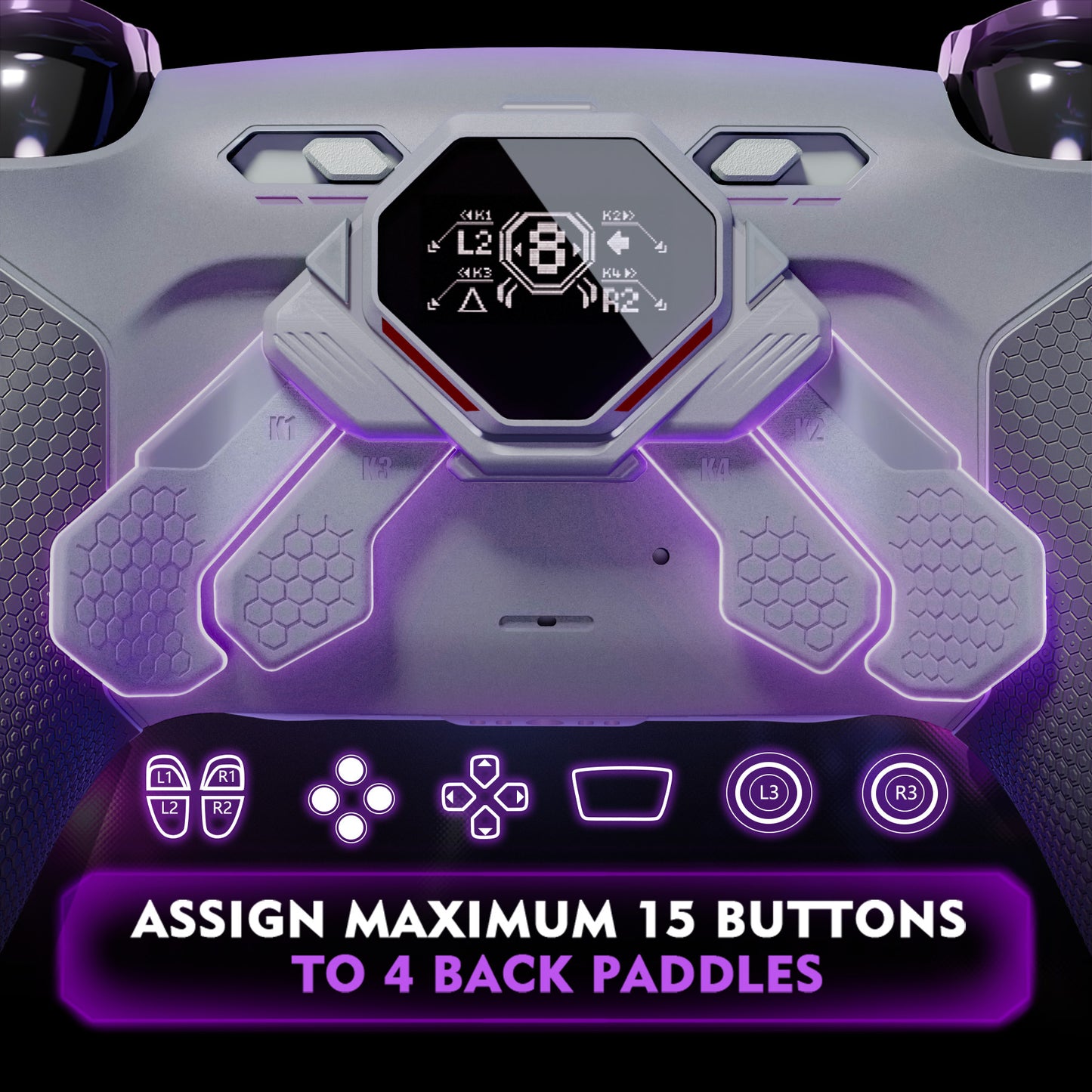 eXtremeRate SPARK Back Paddles Kit with OLED Display & Clicky Trigger Stops & Ergonomic Grips for PS5 Controller BDM-030/040/050/060 - Rubberized New Hope Gray & Classic Gray