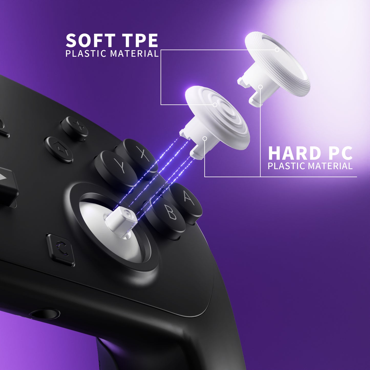 eXtremeRate ThumbsGear Interchangeable Ergonomic Thumbsticks for Nintendo Switch 2 Pro Controller - White