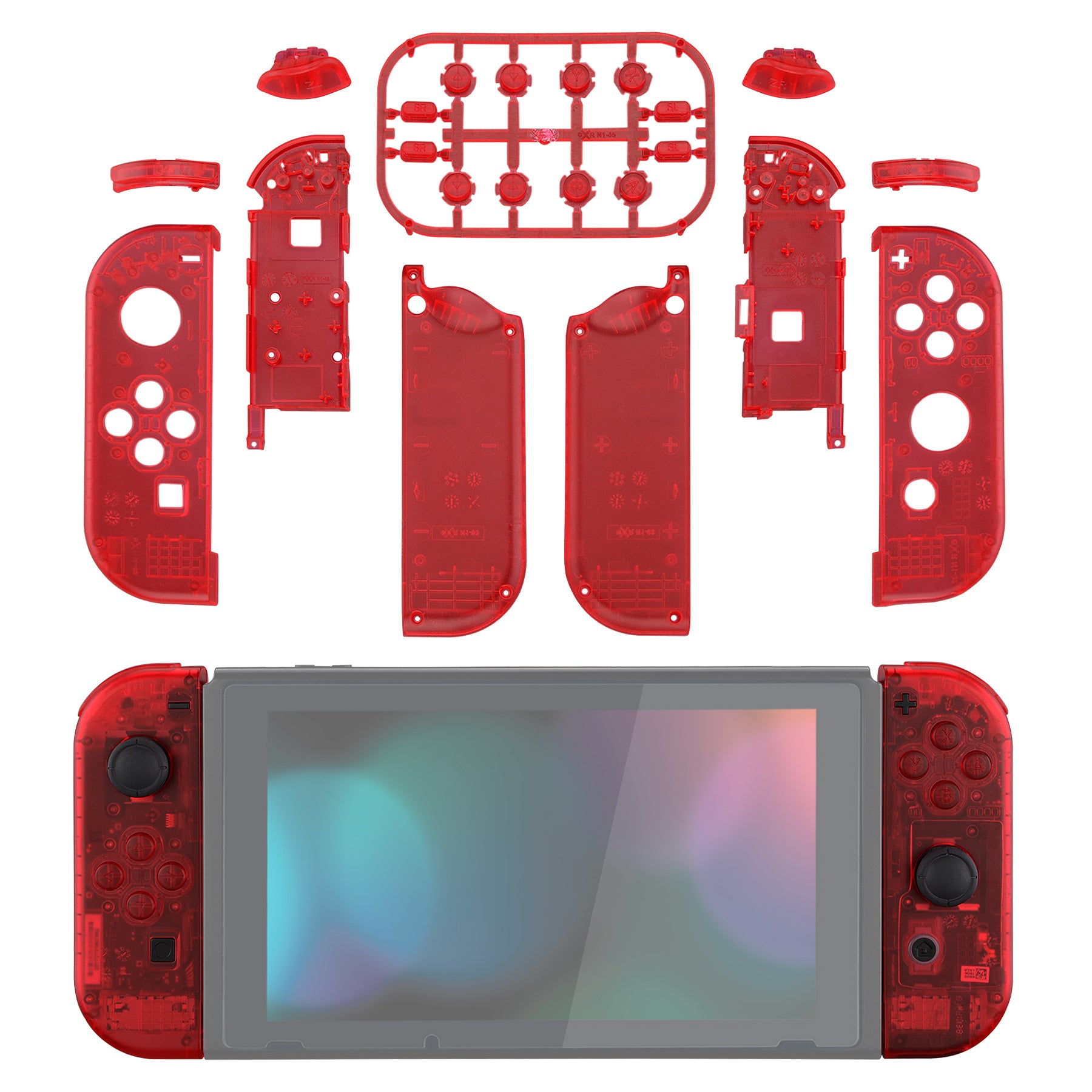 eXtremeRate Clear Red for Joycon Handheld Controller Housing with