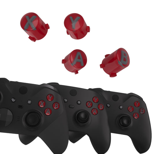 eXtremeRate Three-Tone ABXY Action Buttons with Classic Symbols for Xbox Series X/S Controller & Xbox One X/S & Xbox One Elite V1/V2 Controller - Carmine Red & Clear & Classic Gray