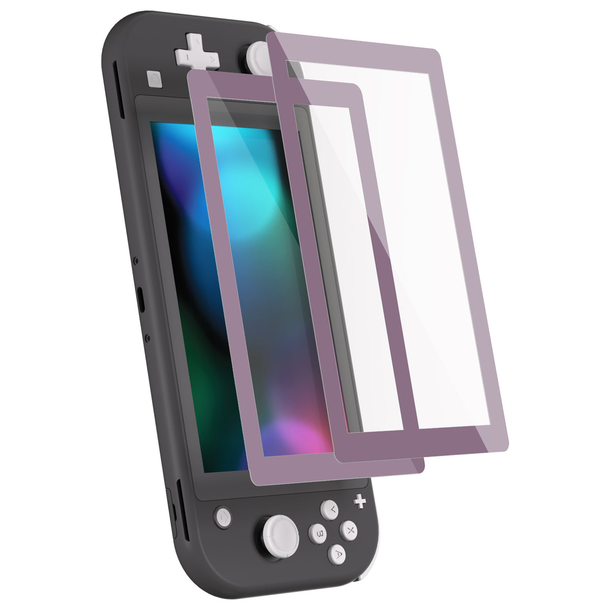 eXtremeRate 2 Pack Anti-Scratch Transparent HD Tempered Glass Screen Protector for Nintendo Switch Lite - Dark Grayish Violet Border