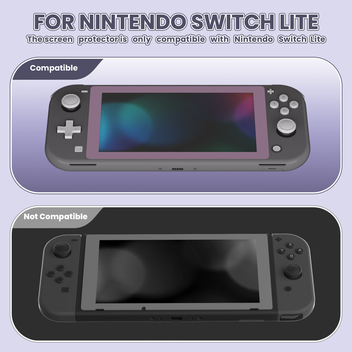 eXtremeRate 2 Pack Anti-Scratch Transparent HD Tempered Glass Screen Protector for Nintendo Switch Lite - Dark Grayish Violet Border
