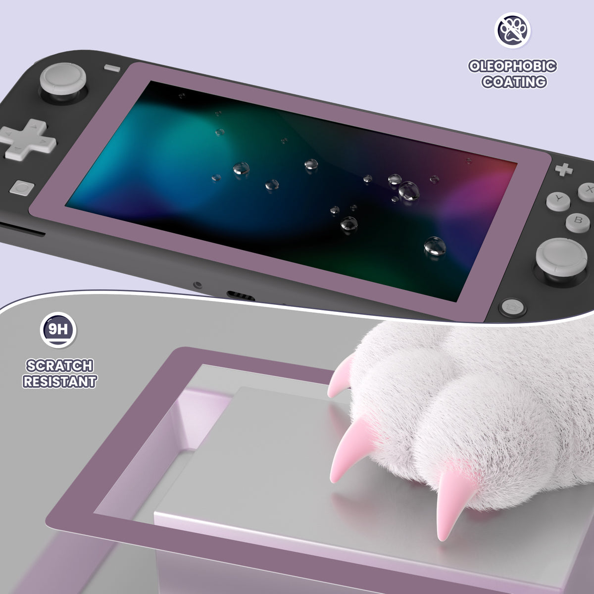 eXtremeRate 2 Pack Anti-Scratch Transparent HD Tempered Glass Screen Protector for Nintendo Switch Lite - Dark Grayish Violet Border