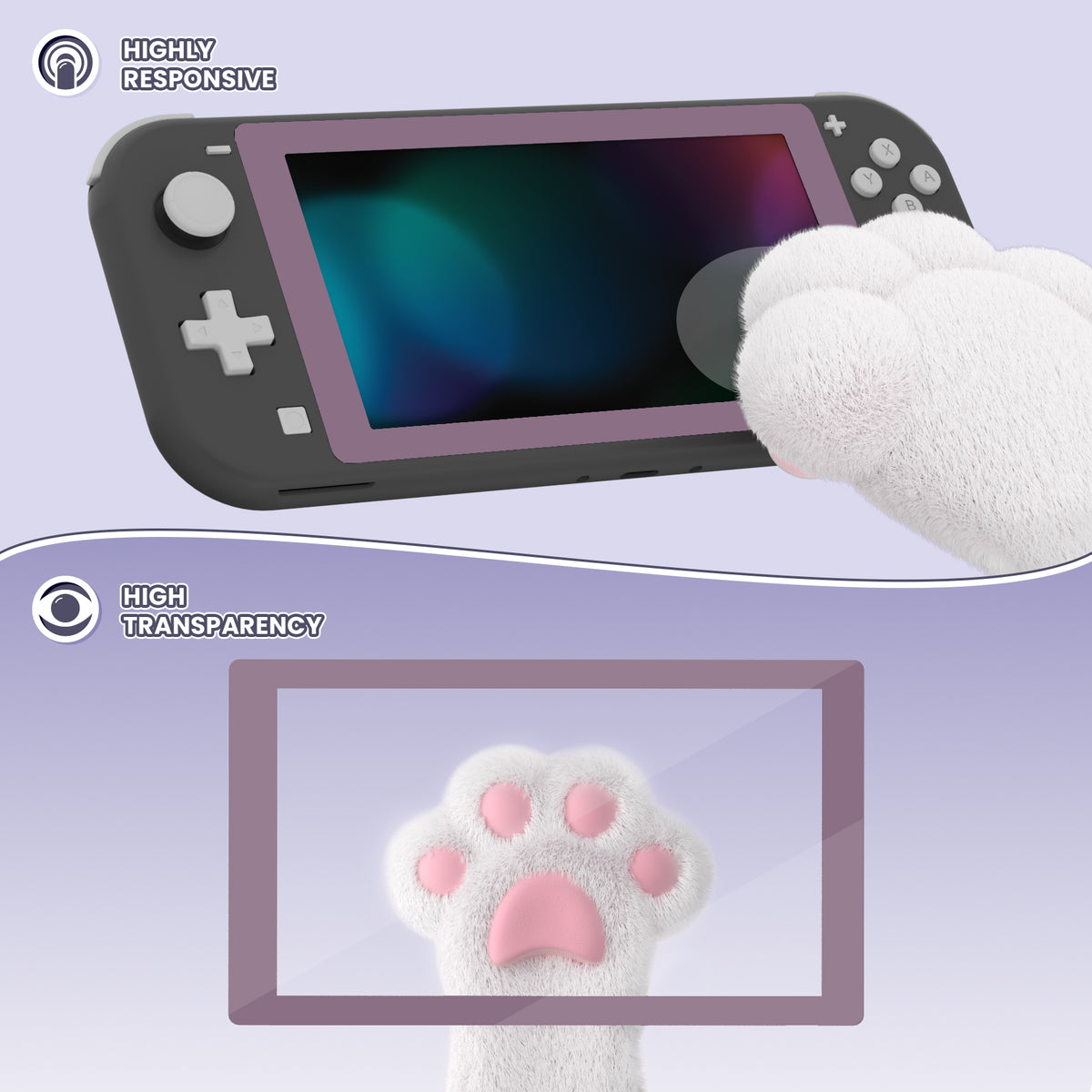 eXtremeRate 2 Pack Anti-Scratch Transparent HD Tempered Glass Screen Protector for Nintendo Switch Lite - Dark Grayish Violet Border