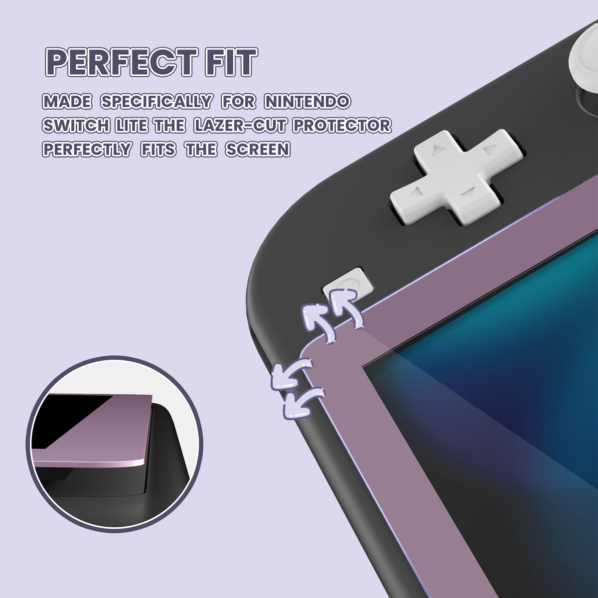eXtremeRate 2 Pack Anti-Scratch Transparent HD Tempered Glass Screen Protector for Nintendo Switch Lite - Dark Grayish Violet Border
