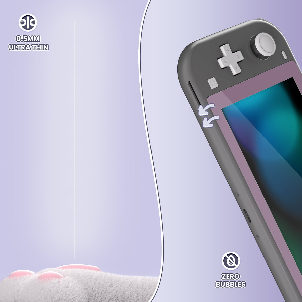 eXtremeRate 2 Pack Anti-Scratch Transparent HD Tempered Glass Screen Protector for Nintendo Switch Lite - Dark Grayish Violet Border