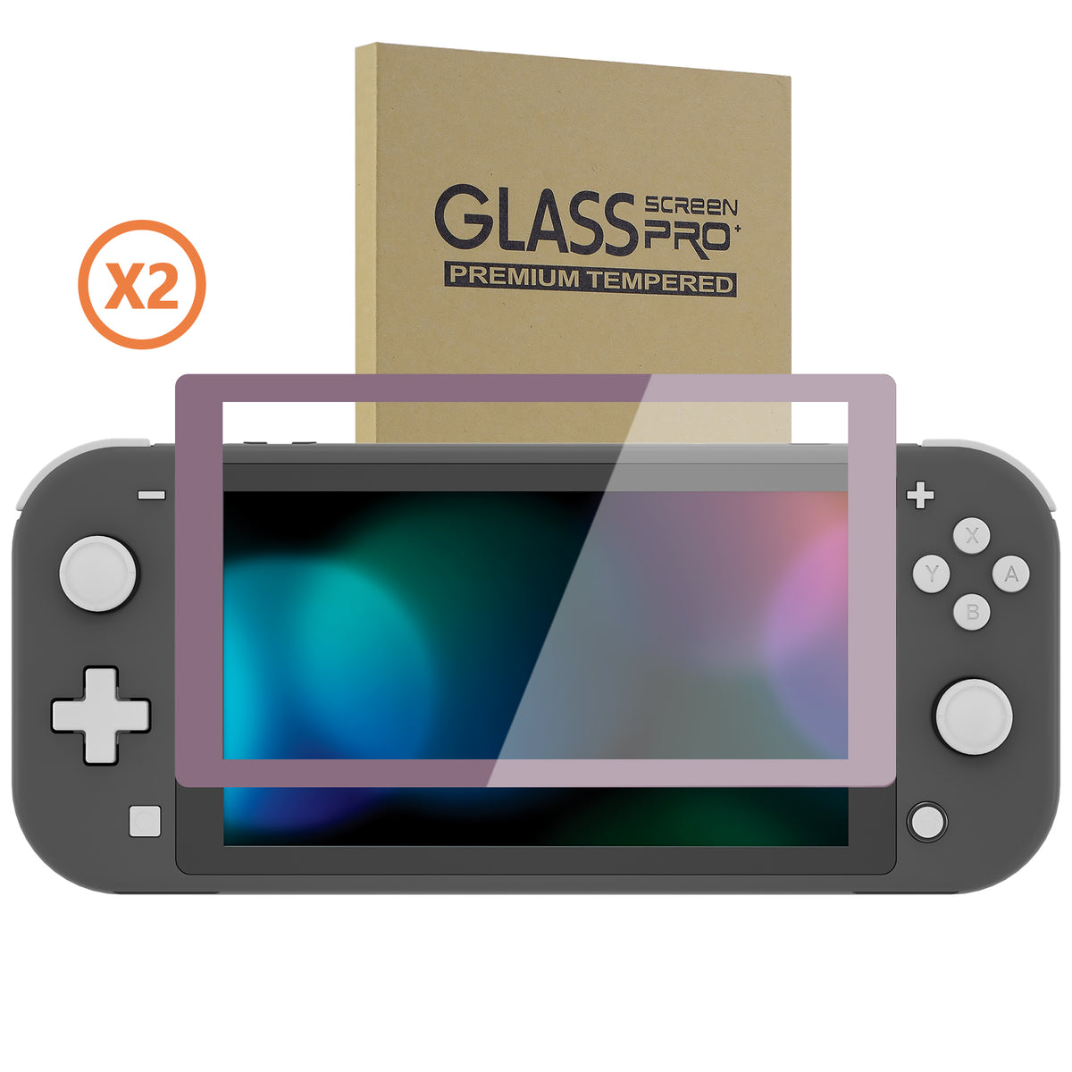eXtremeRate 2 Pack Anti-Scratch Transparent HD Tempered Glass Screen Protector for Nintendo Switch Lite - Dark Grayish Violet Border