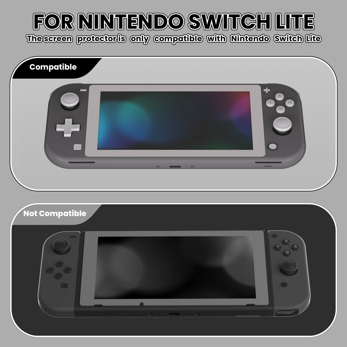 eXtremeRate 2 Pack Anti-Scratch Transparent HD Tempered Glass Screen Protector for Nintendo Switch Lite - Fleeting Gray Border