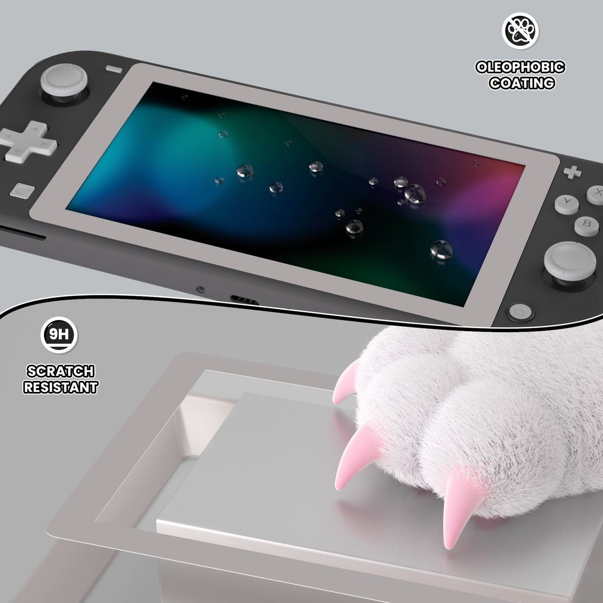 eXtremeRate 2 Pack Anti-Scratch Transparent HD Tempered Glass Screen Protector for Nintendo Switch Lite - Fleeting Gray Border