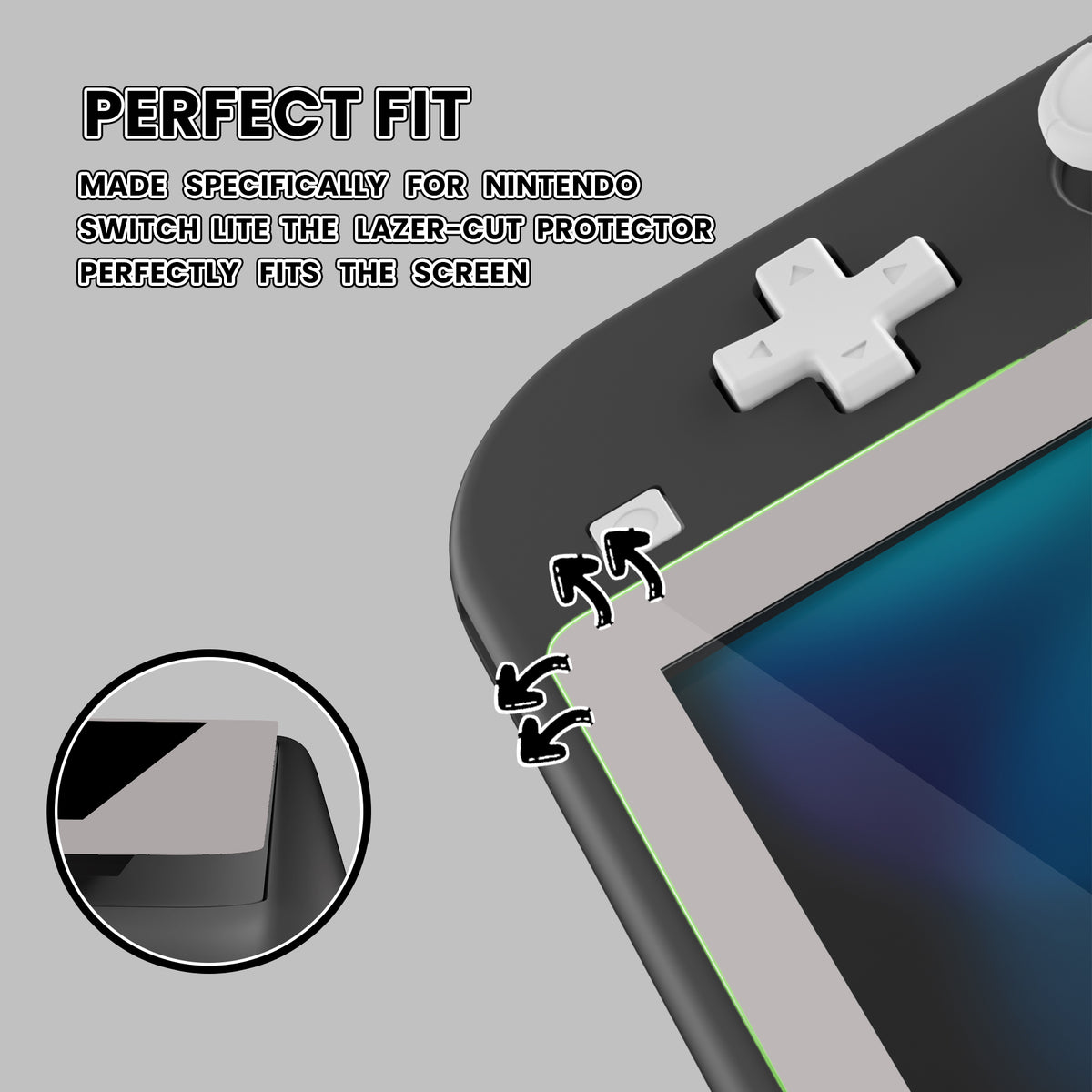 eXtremeRate 2 Pack Anti-Scratch Transparent HD Tempered Glass Screen Protector for Nintendo Switch Lite - Fleeting Gray Border