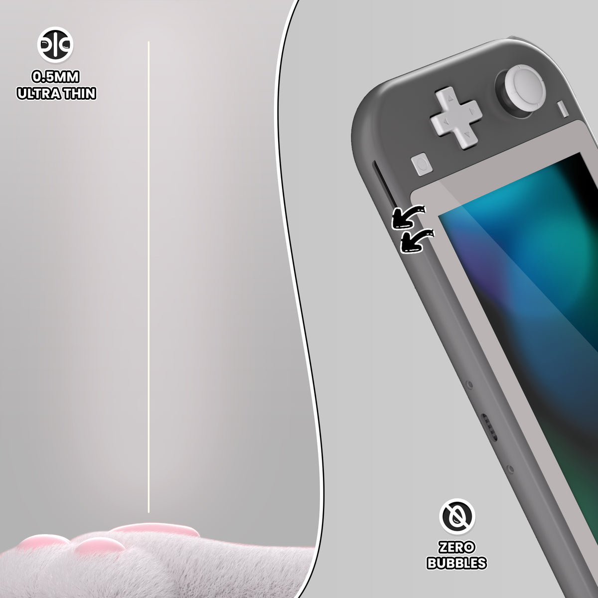 eXtremeRate 2 Pack Anti-Scratch Transparent HD Tempered Glass Screen Protector for Nintendo Switch Lite - Fleeting Gray Border