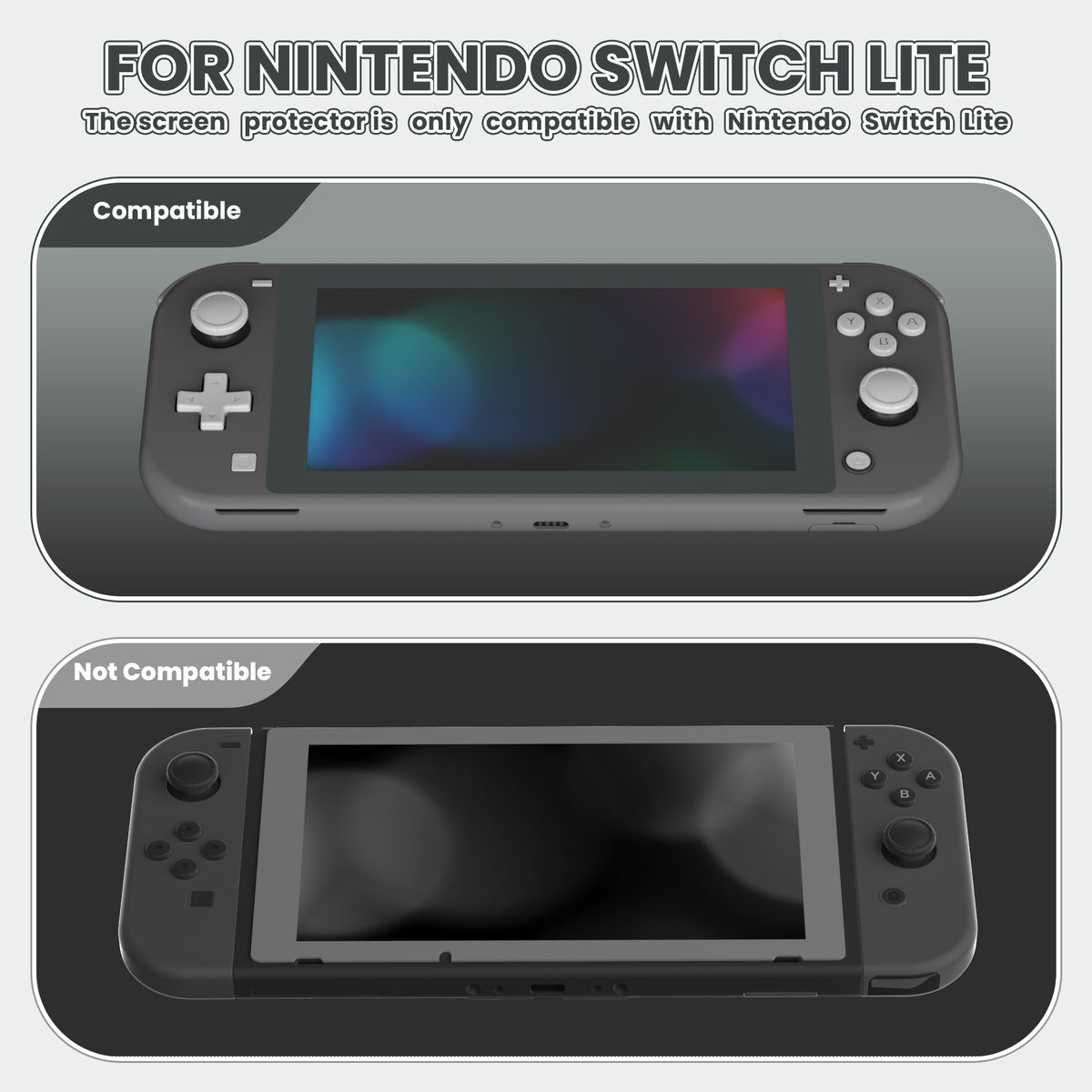 eXtremeRate 2 Pack Anti-Scratch Transparent HD Tempered Glass Screen Protector for Nintendo Switch Lite - Gray Border