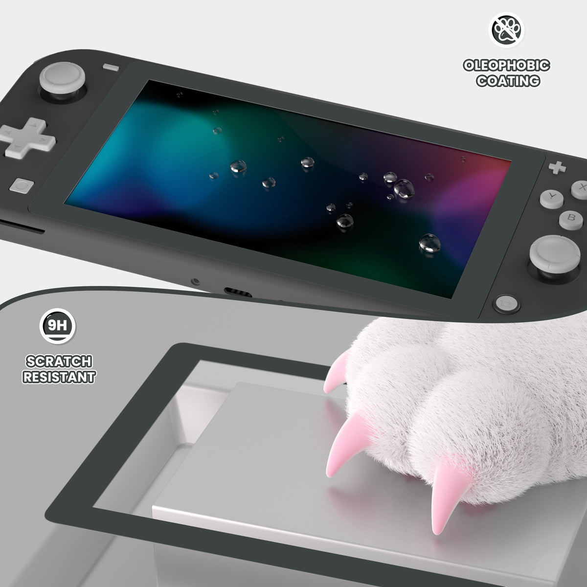 eXtremeRate 2 Pack Anti-Scratch Transparent HD Tempered Glass Screen Protector for Nintendo Switch Lite - Gray Border
