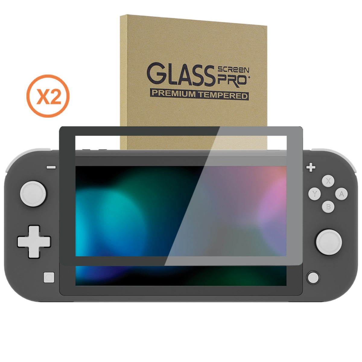 eXtremeRate 2 Pack Anti-Scratch Transparent HD Tempered Glass Screen Protector for Nintendo Switch Lite - Gray Border