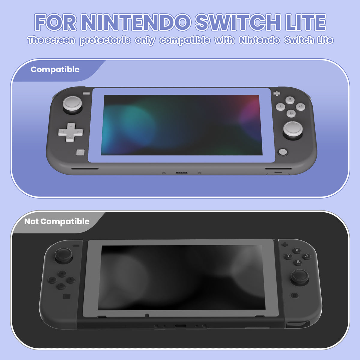 eXtremeRate 2 Pack Anti-Scratch Transparent HD Tempered Glass Screen Protector for Nintendo Switch Lite - Light Violet Border
