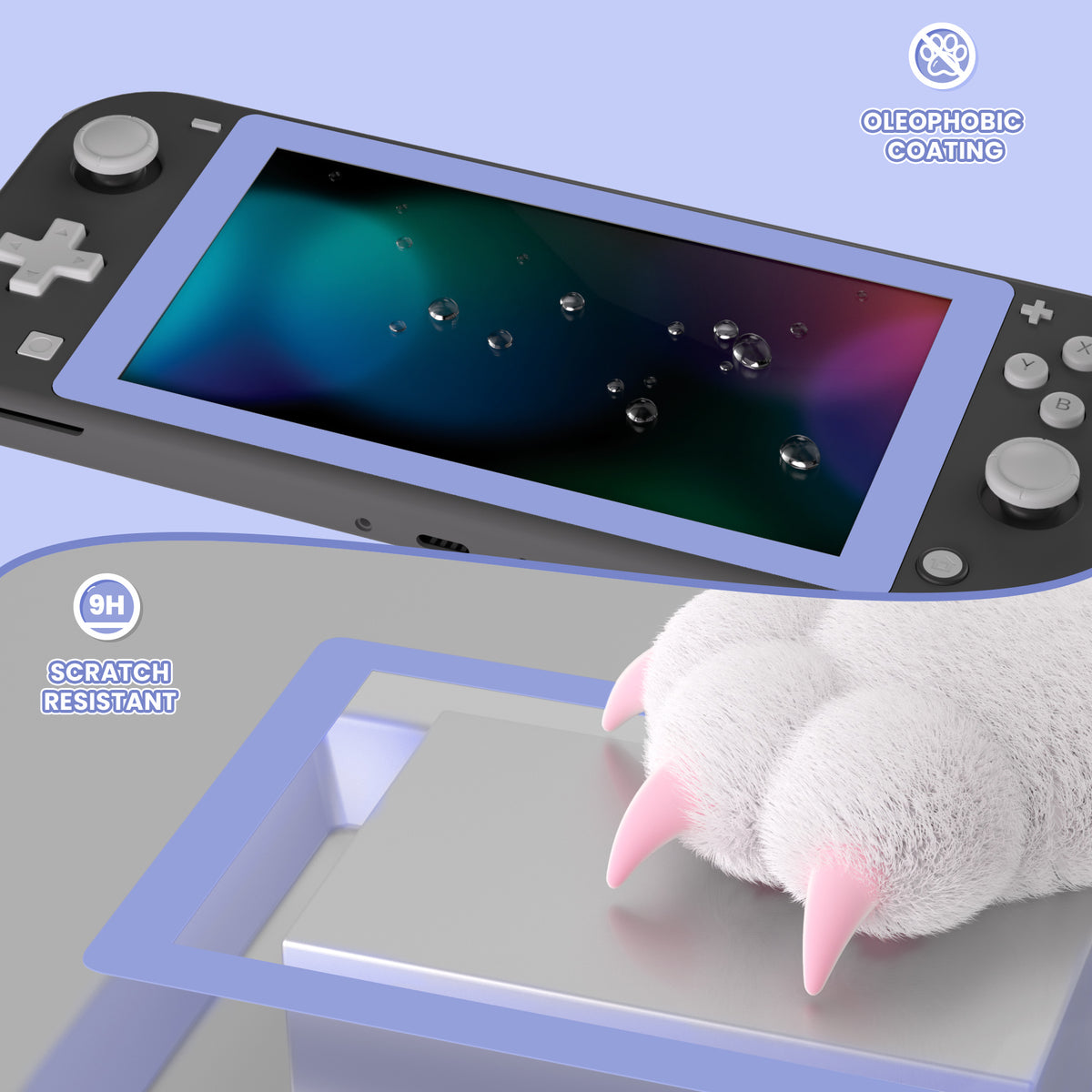 eXtremeRate 2 Pack Anti-Scratch Transparent HD Tempered Glass Screen Protector for Nintendo Switch Lite - Light Violet Border