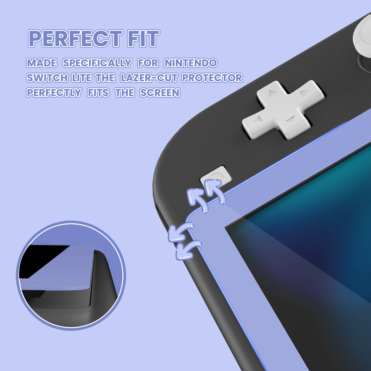 eXtremeRate 2 Pack Anti-Scratch Transparent HD Tempered Glass Screen Protector for Nintendo Switch Lite - Light Violet Border