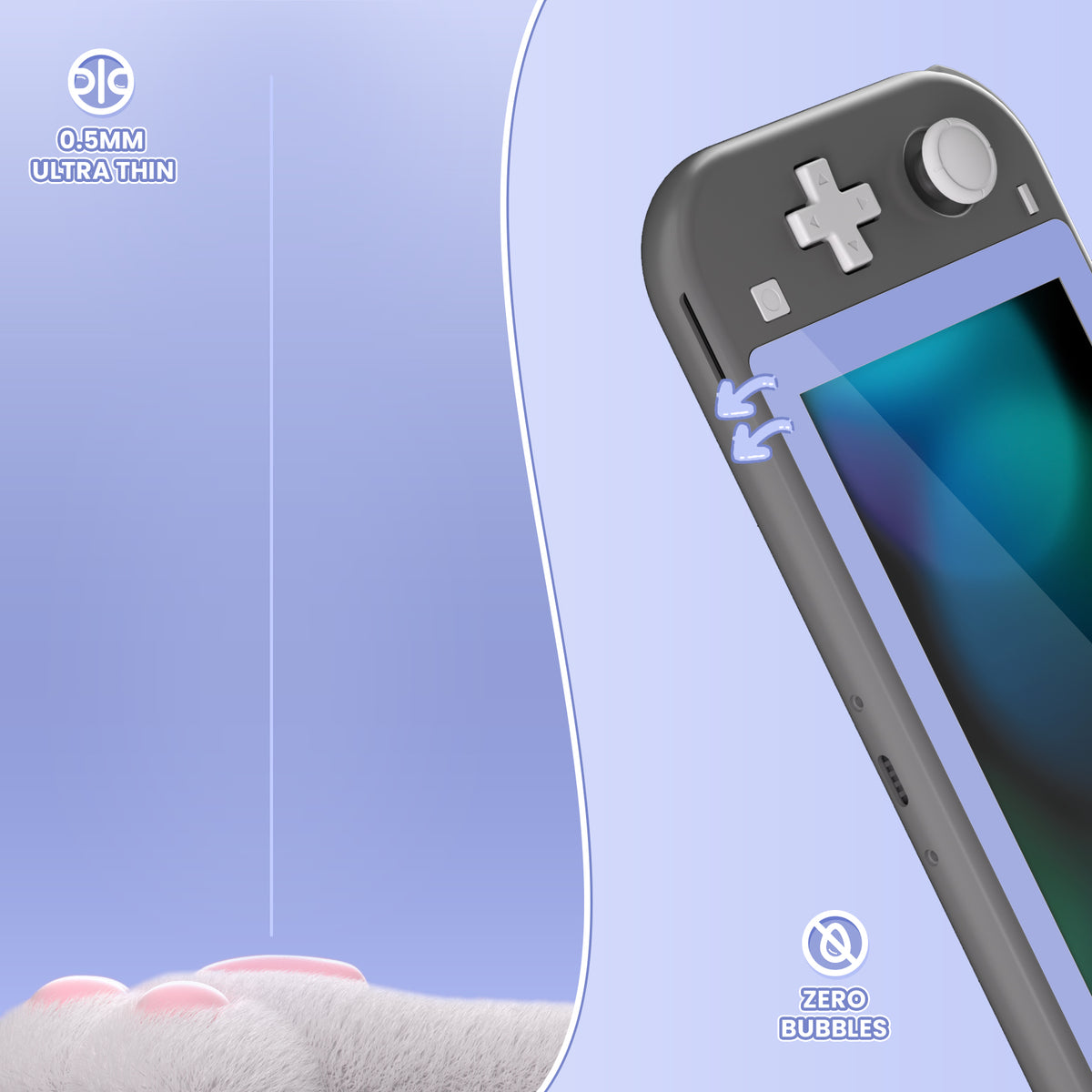 eXtremeRate 2 Pack Anti-Scratch Transparent HD Tempered Glass Screen Protector for Nintendo Switch Lite - Light Violet Border