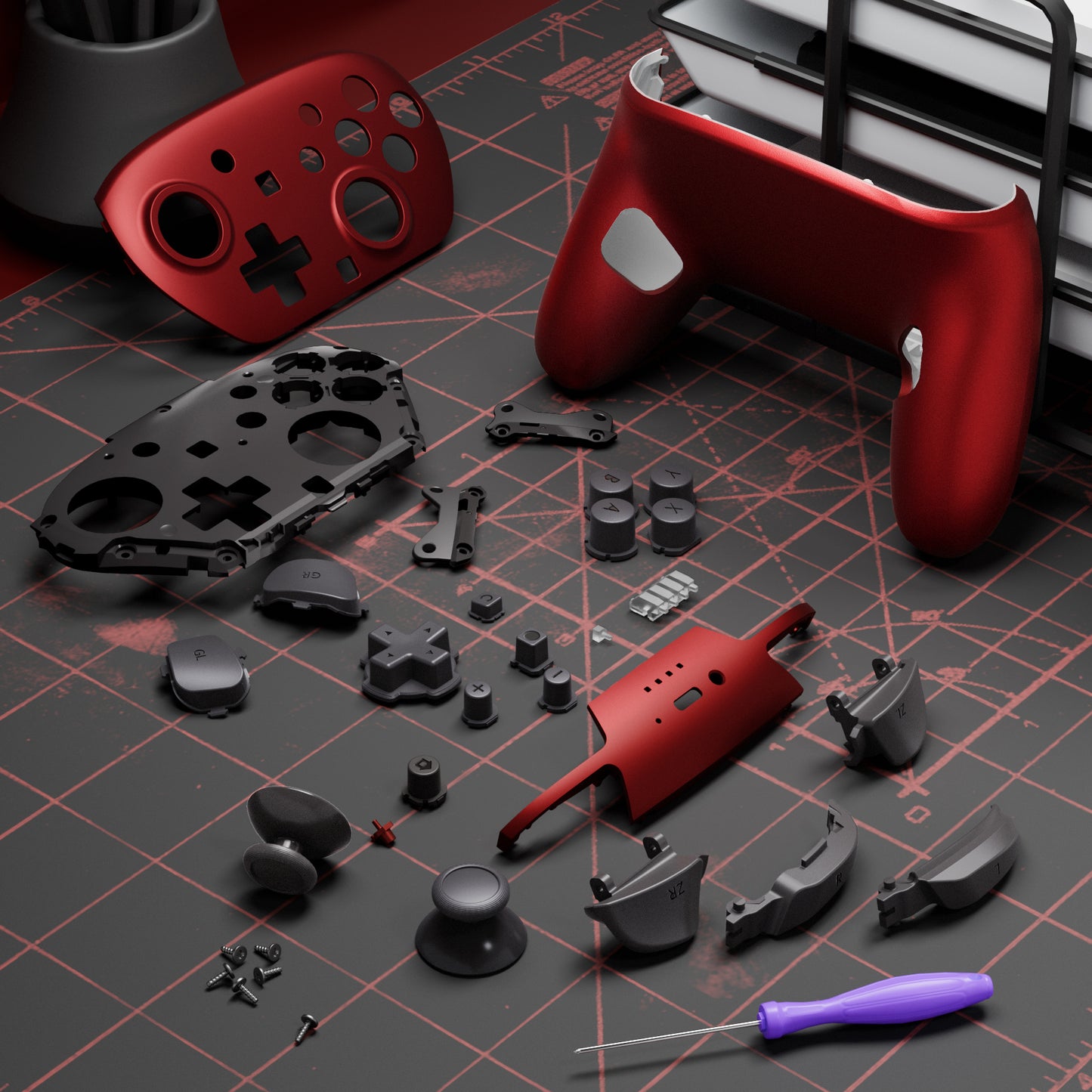 eXtremeRate DIY Replacement Full Set Shells with Buttons for Nintendo Switch 2 Pro Controller - Scarlet Red
