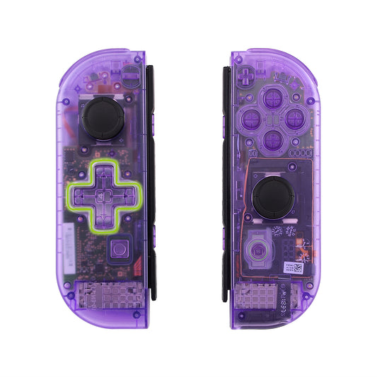 eXtremeRate Dpad Version Replacement Full Set Shell Case with Buttons for Joycon of NS Switch - Clear Atomic Purple