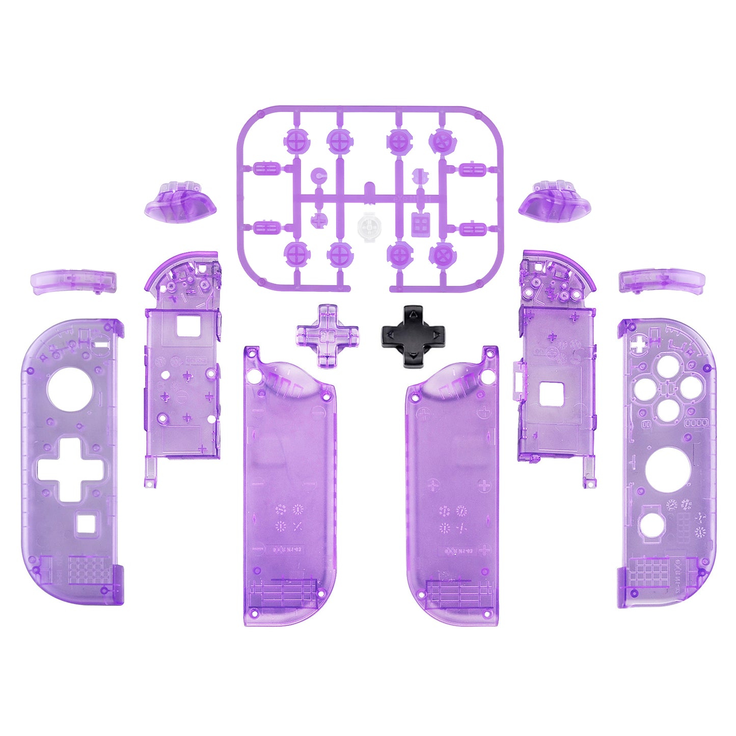 eXtremeRate Dpad Version Replacement Full Set Shell Case with Buttons for Joycon of NS Switch - Clear Atomic Purple