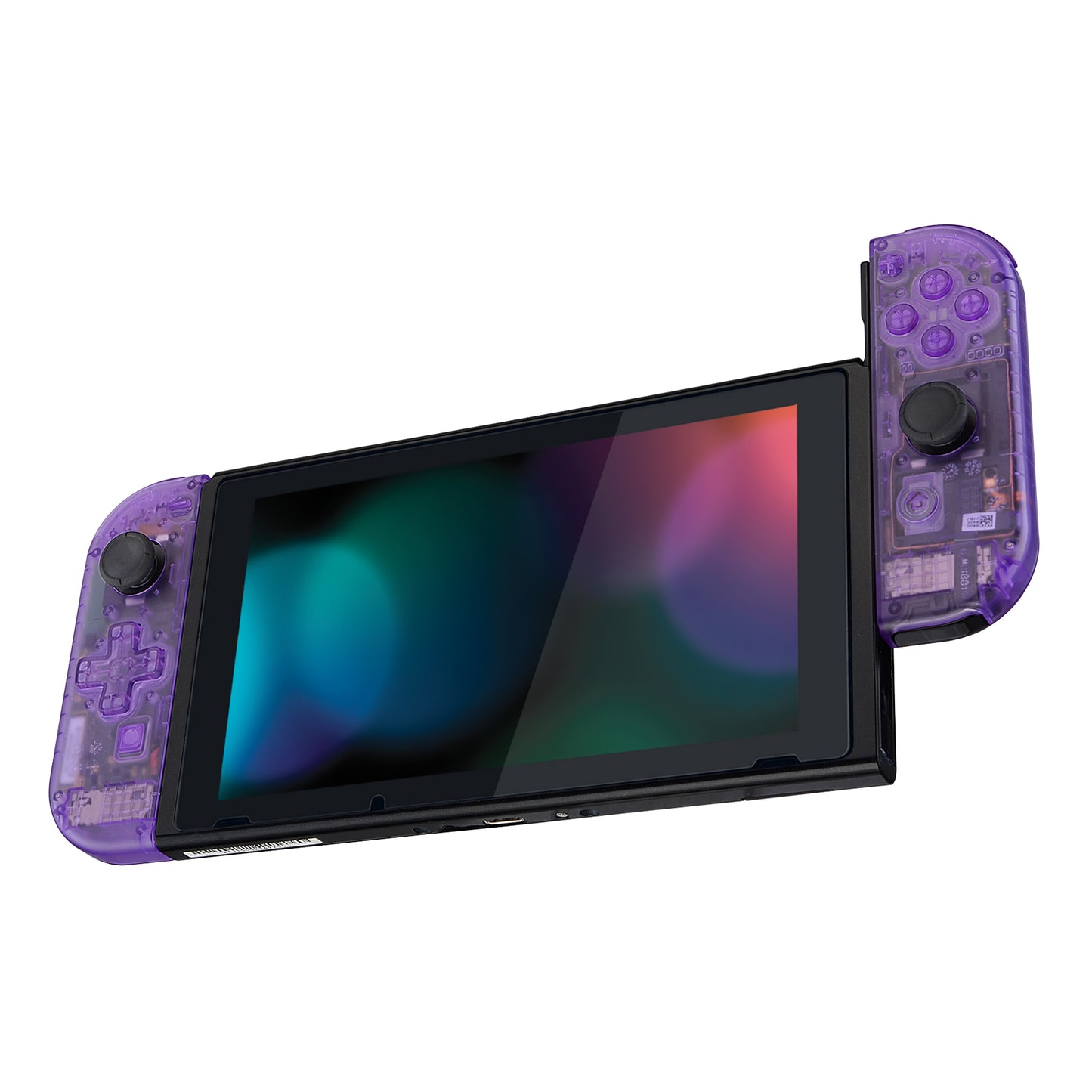 eXtremeRate Dpad Version Replacement Full Set Shell Case with Buttons for Joycon of NS Switch - Clear Atomic Purple