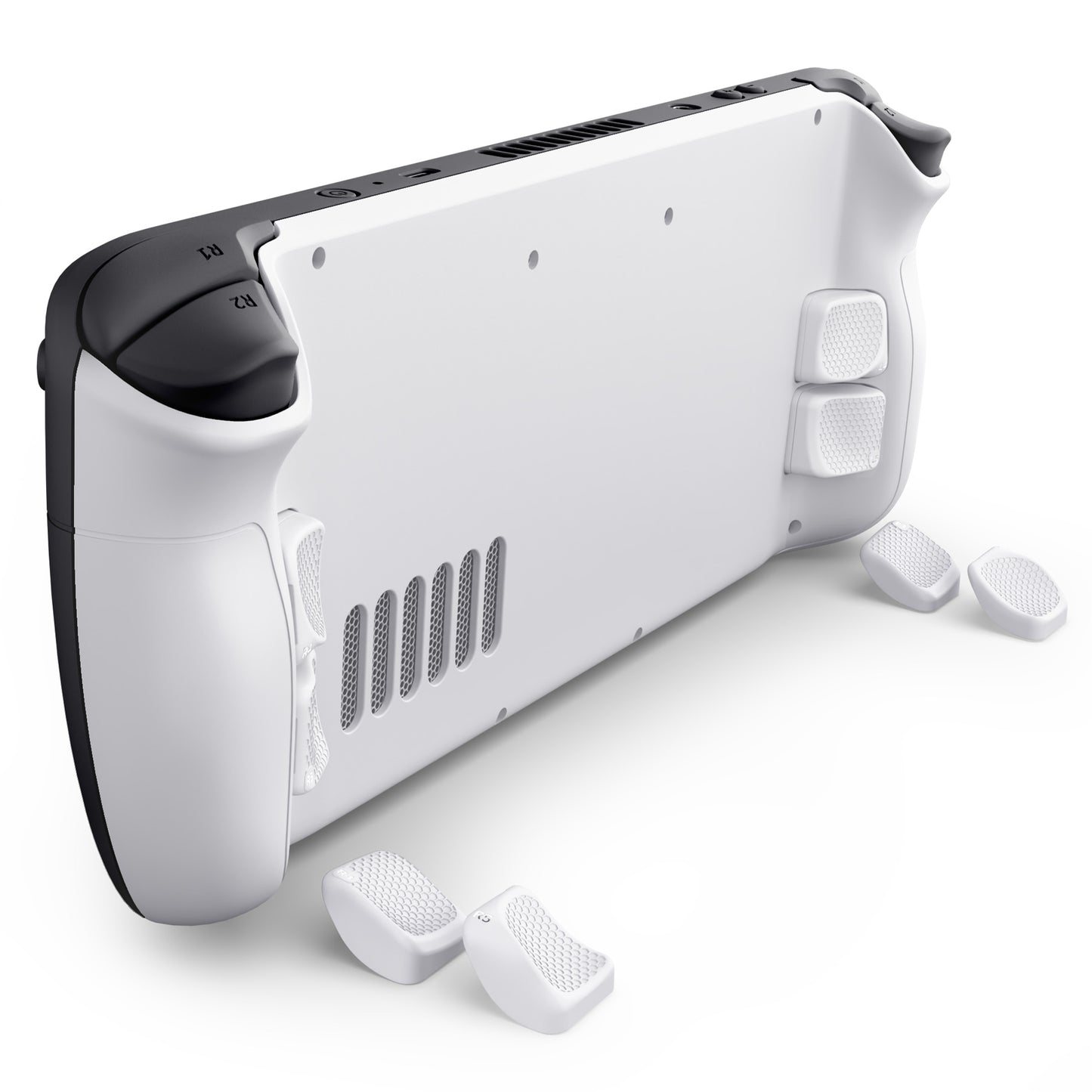 eXtremeRate Interchangeable Back Buttons Bottom Shell for Steam Deck LCD & OLED - with 2 Height Adjustable Buttons - Frosted White