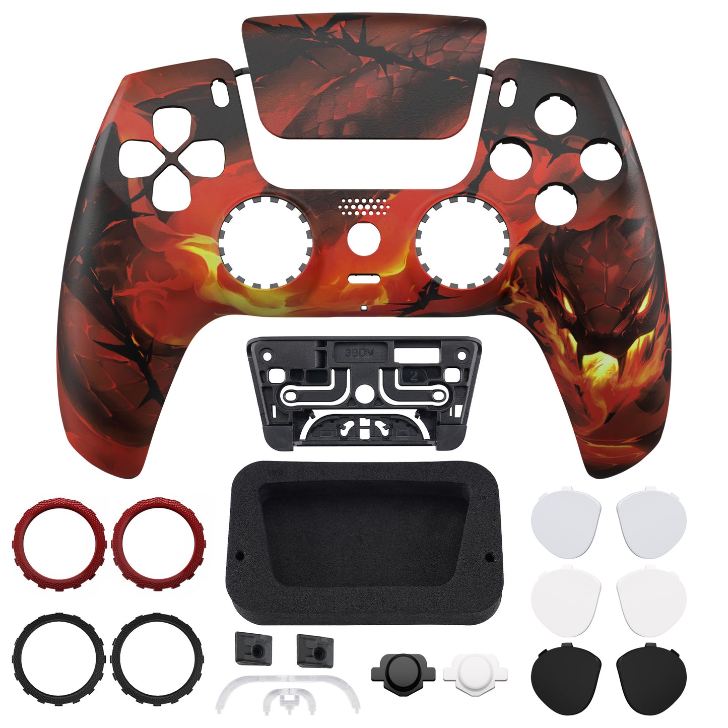 eXtremeRate LUNA Redesigned Replacement Front Shell with Touchpad Compatible with PS5 Controller BDM-010/020/030/040/050/060 - Purgatory Fire Serpent