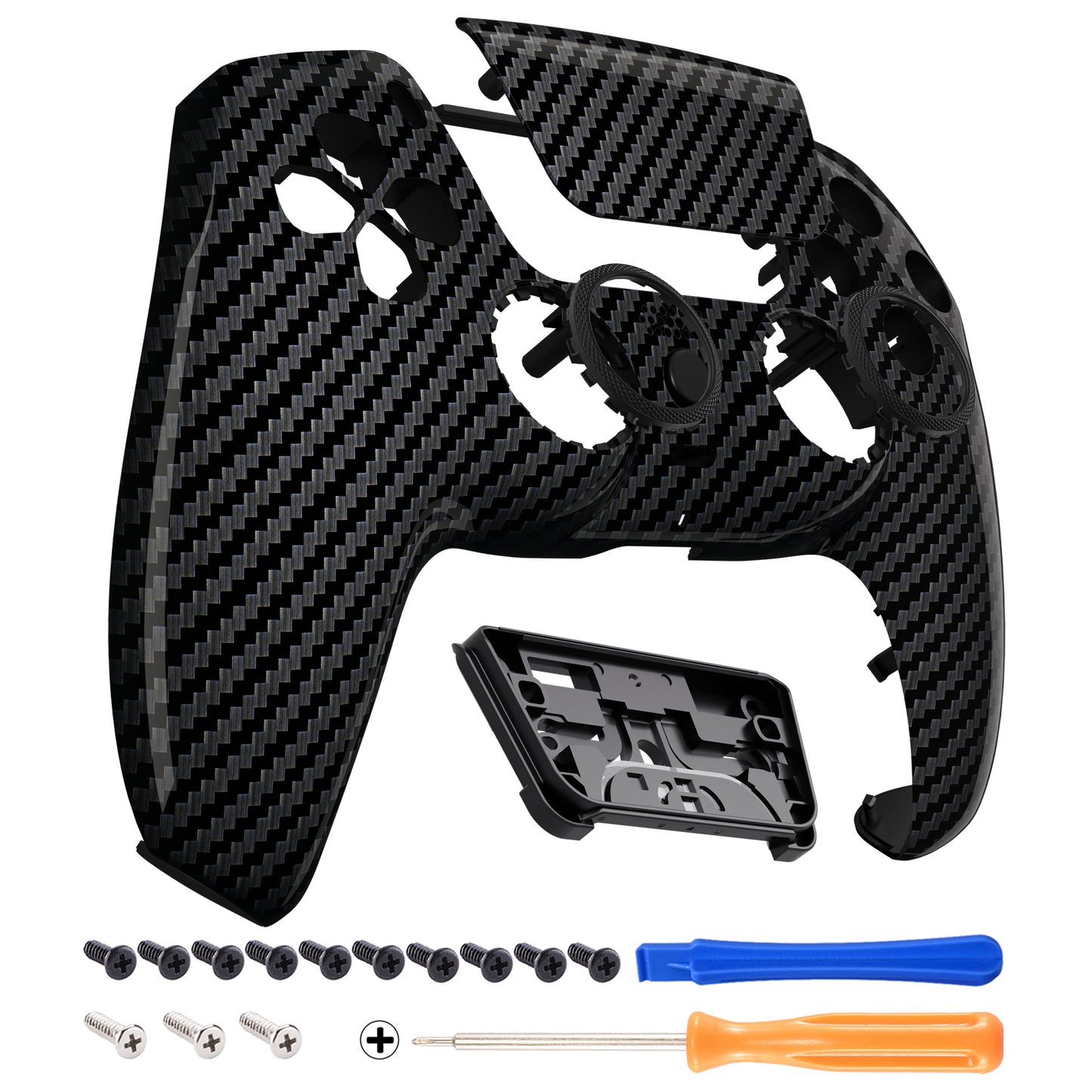 eXtremeRate LUNA Redesigned Replacement Front Shell with Touchpad Compatible with PS5 Controller BDM-010/020/030/040/050 - Graphite Carbon Fiber