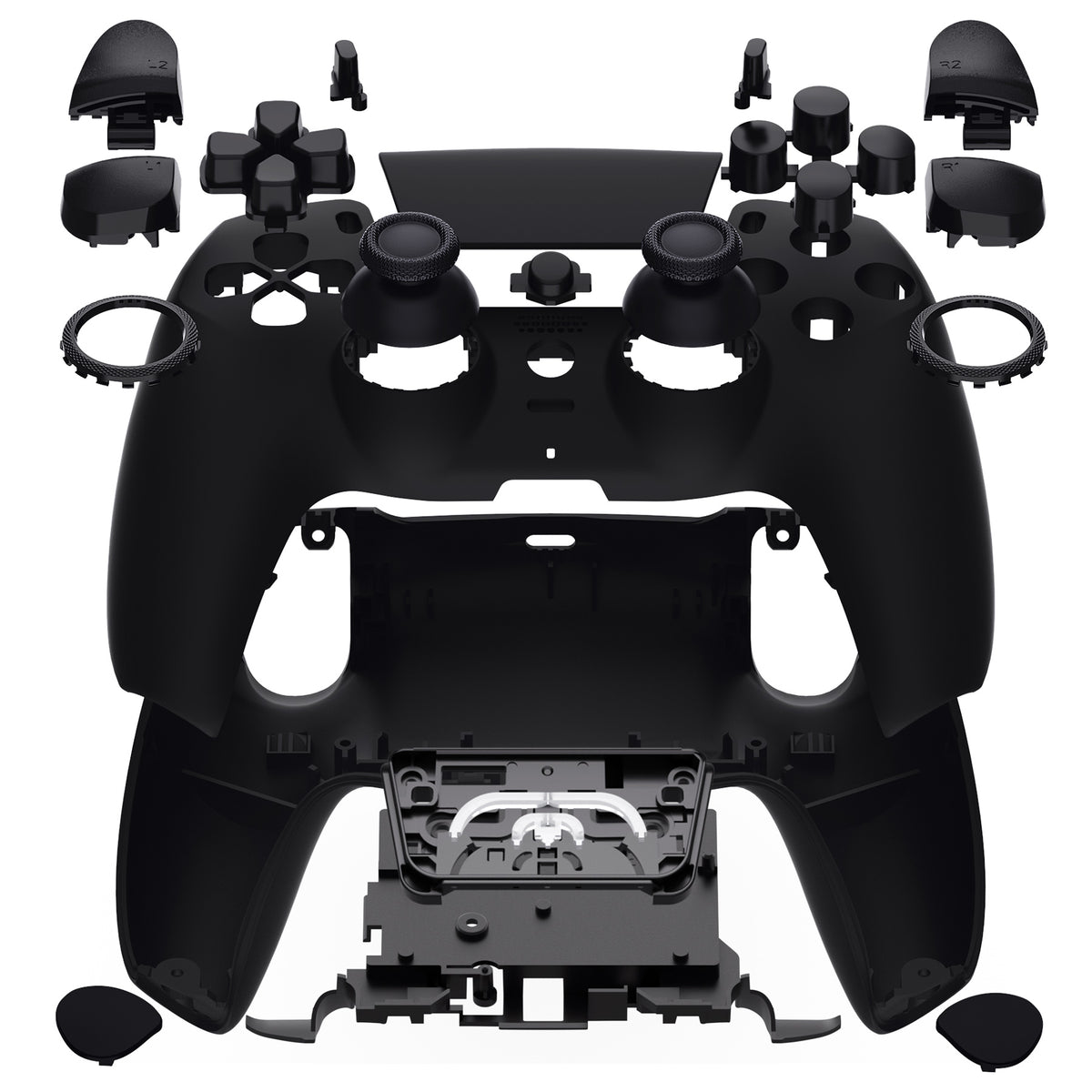 eXtremeRate LUNA Redesigned Replacement Full Set Shells with Buttons Compatible with PS5 Controller BDM-030/040/050/060 - Black