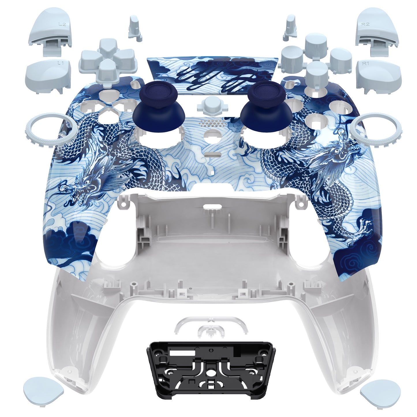 eXtremeRate LUNA Redesigned Replacement Full Set Shells with Buttons Compatible with PS5 Controller BDM-030/040/050 - Porcelain Dragon