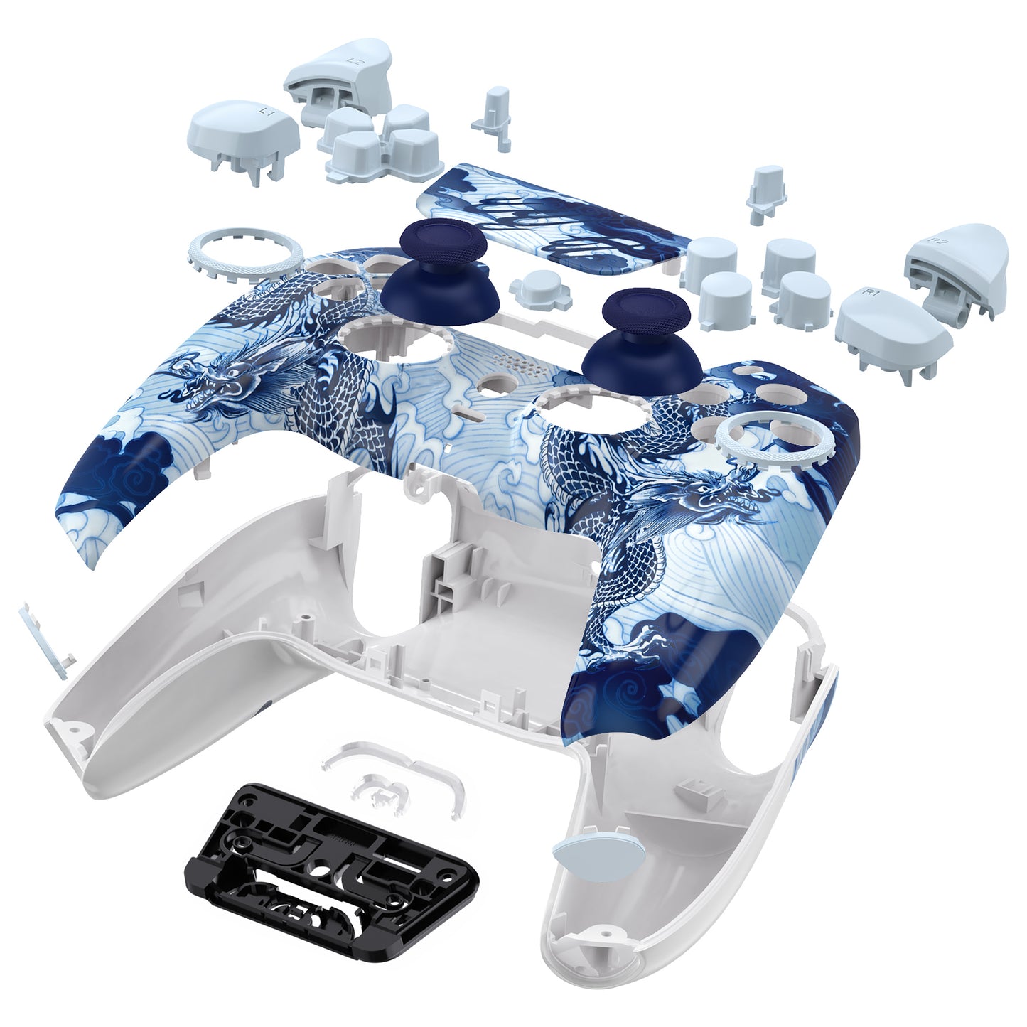 eXtremeRate LUNA Redesigned Replacement Full Set Shells with Buttons Compatible with PS5 Controller BDM-030/040/050 - Porcelain Dragon