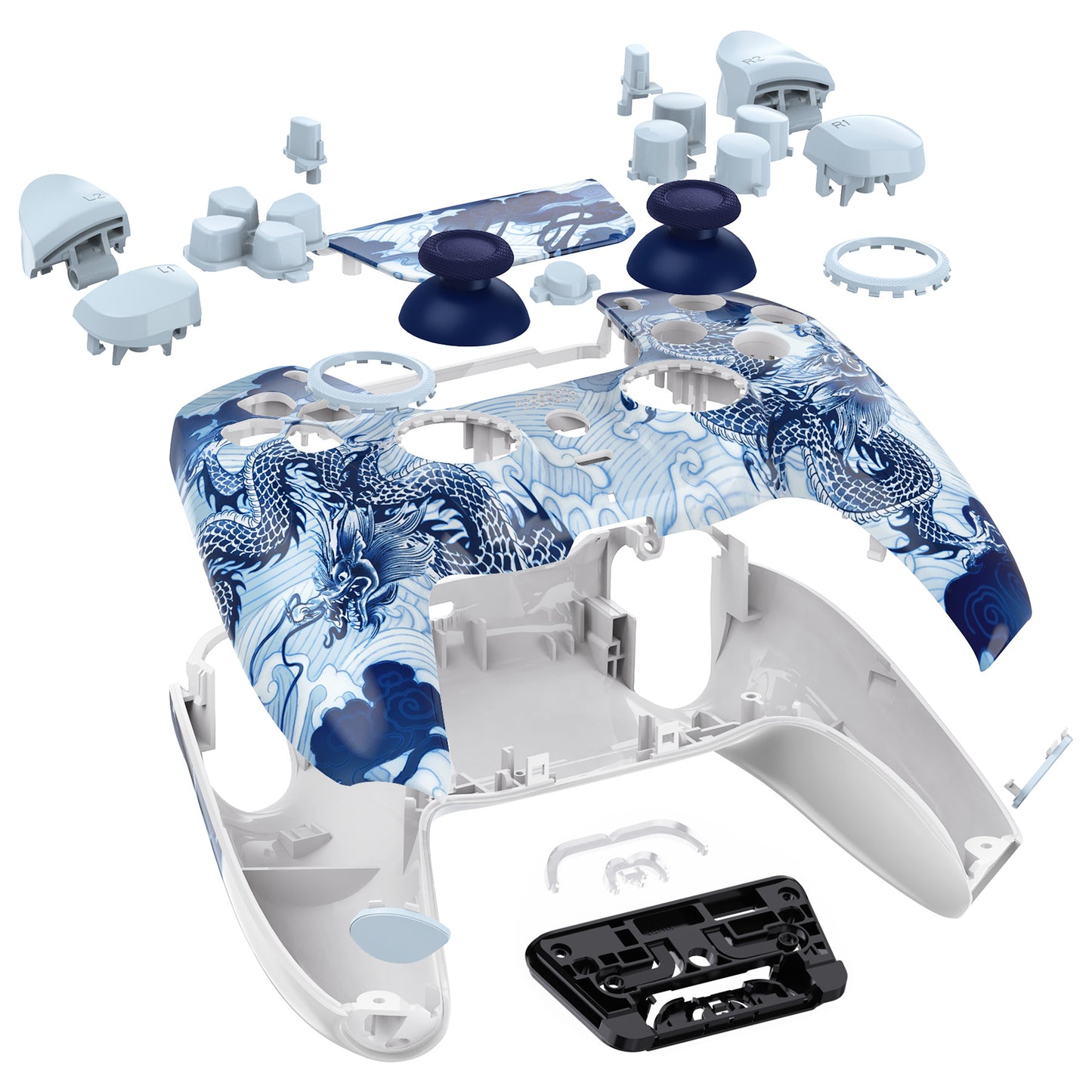 eXtremeRate LUNA Redesigned Replacement Full Set Shells with Buttons Compatible with PS5 Controller BDM-030/040/050 - Porcelain Dragon