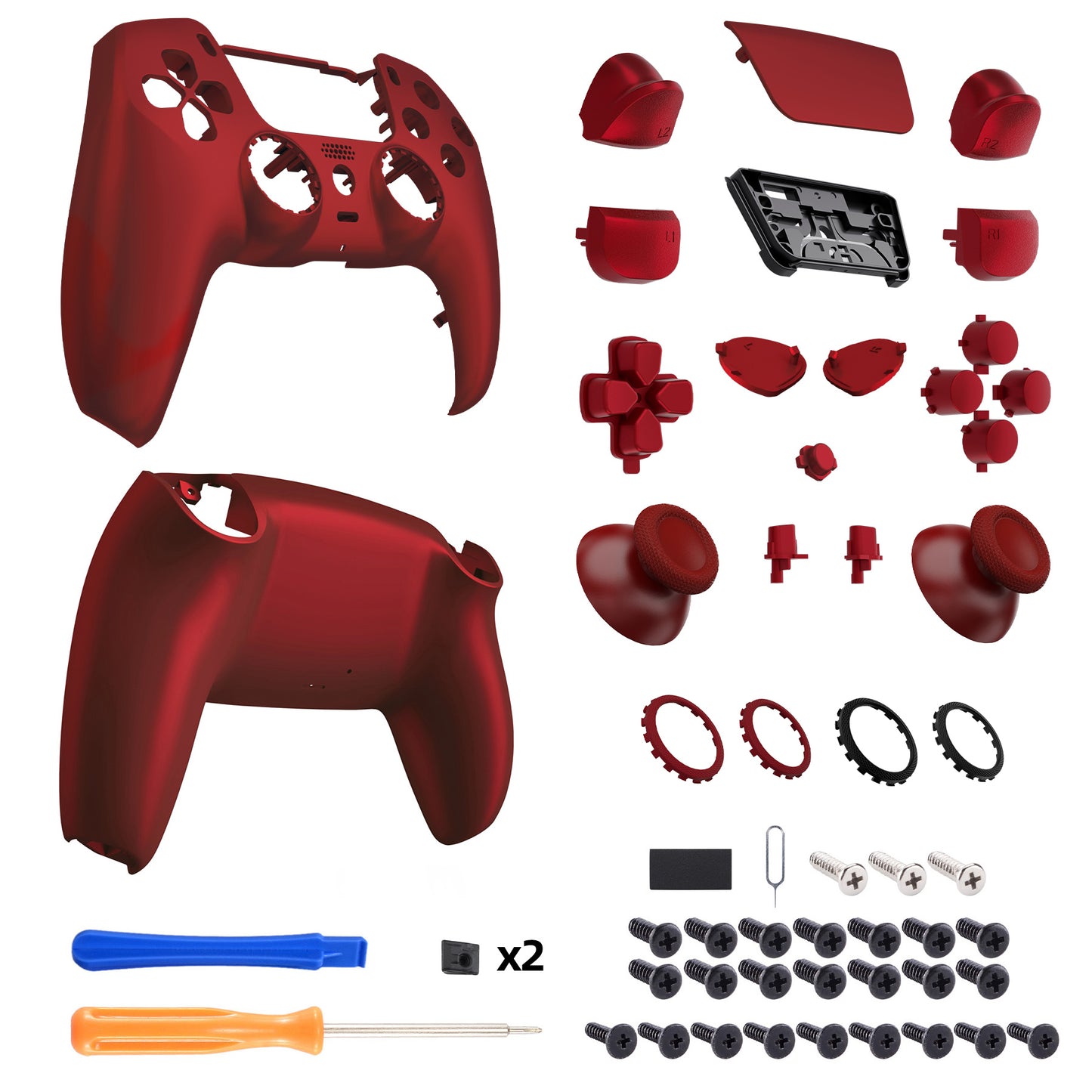 eXtremeRate LUNA Redesigned Replacement Full Set Shells with Buttons Compatible with PS5 Controller BDM-030/040/050 - Scarlet Red