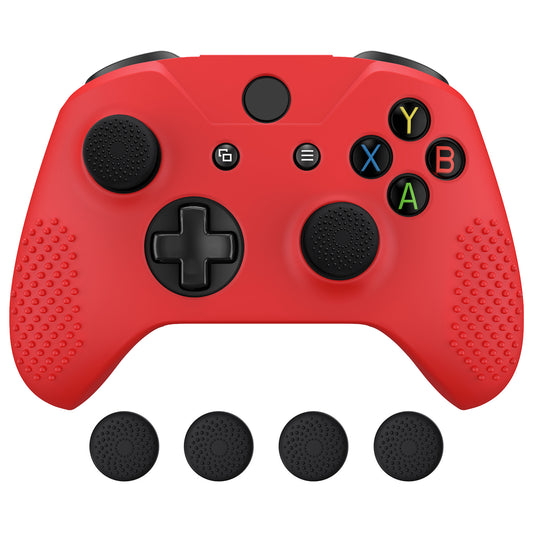 eXtremeRate PlayVital Protective Anti-Slip Silicone Case with Thumb Grips Caps for Xbox One X & S Controller - Red