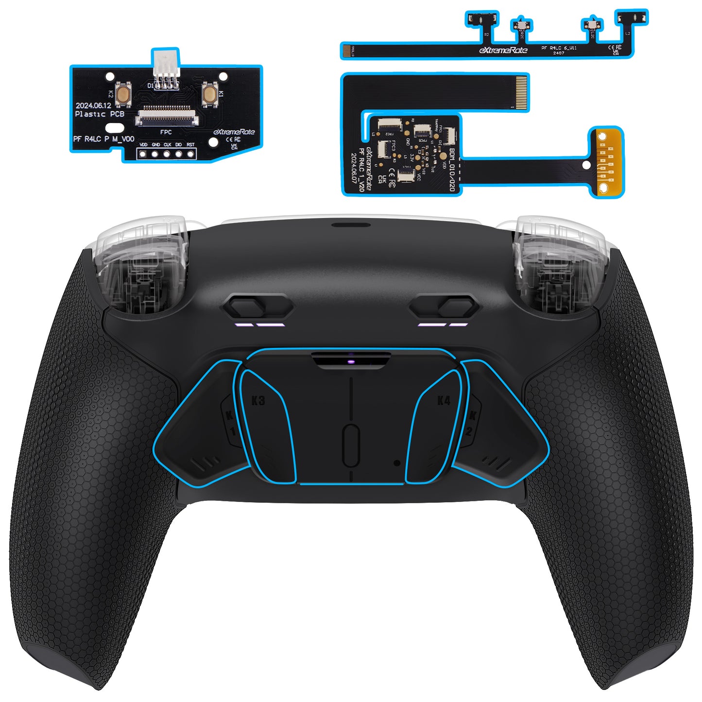 eXtremeRate RISE4 Plus MAX Back Paddles Kit with Clicky Trigger Stops & Rubberized Grip for PS5 Controller BDM-010/020 - Black