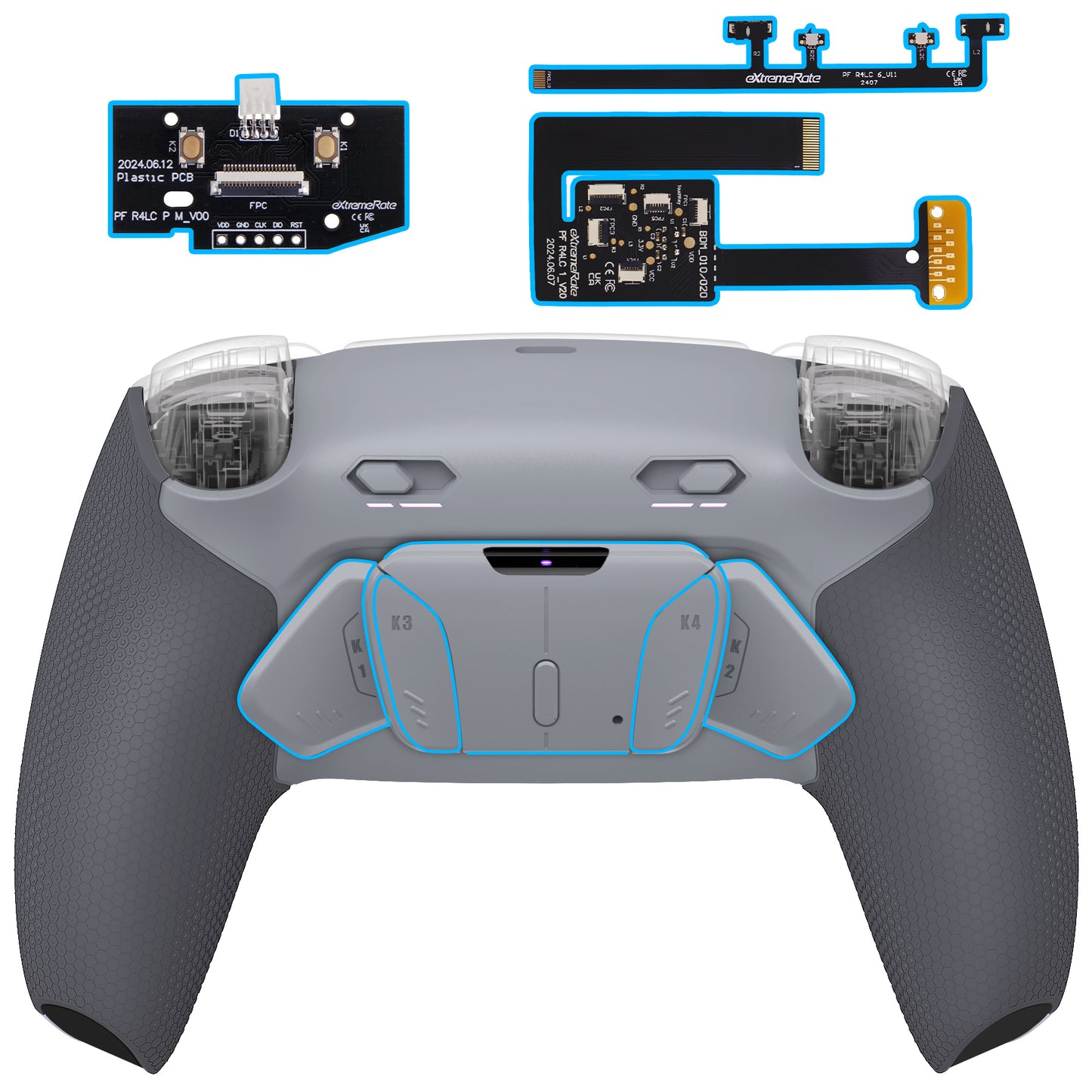 eXtremeRate RISE4 Plus MAX Back Paddles Kit with Clicky Trigger Stops & Rubberized Grip for PS5 Controller BDM-010/020 - New Hope Gray & Classic Gray