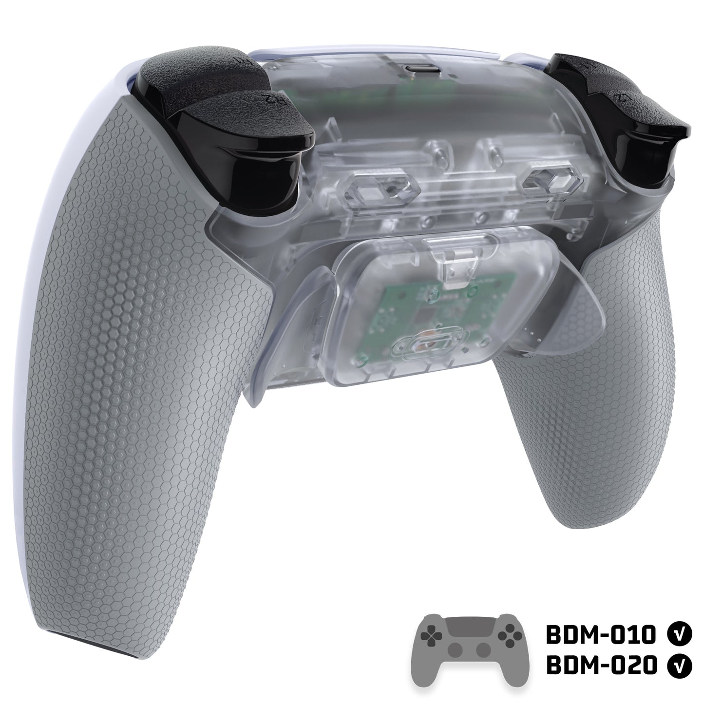 eXtremeRate RISE Plus MAX Back Paddles Kit with Clicky Trigger Stops & Rubberized Grip for PS5 Controller BDM-010/020 - Clear & Gray