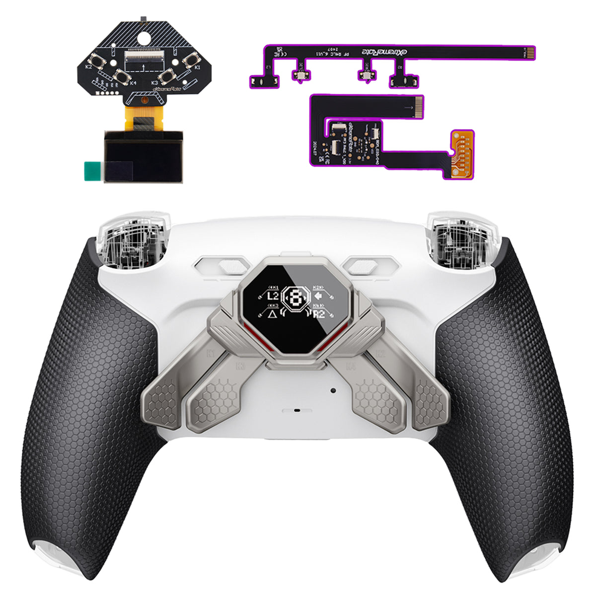 eXtremeRate Real Metal Buttons (RMB) Version SPARK Back Paddles Kit for PS5 Controller BDM-030/040/050/060 - White & Black