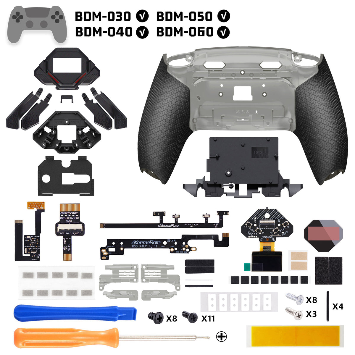 eXtremeRate Real Metal Buttons (RMB) Version SPARK Back Paddles Kit for PS5 Controller BDM-030/040/050/060 - Clear & Black