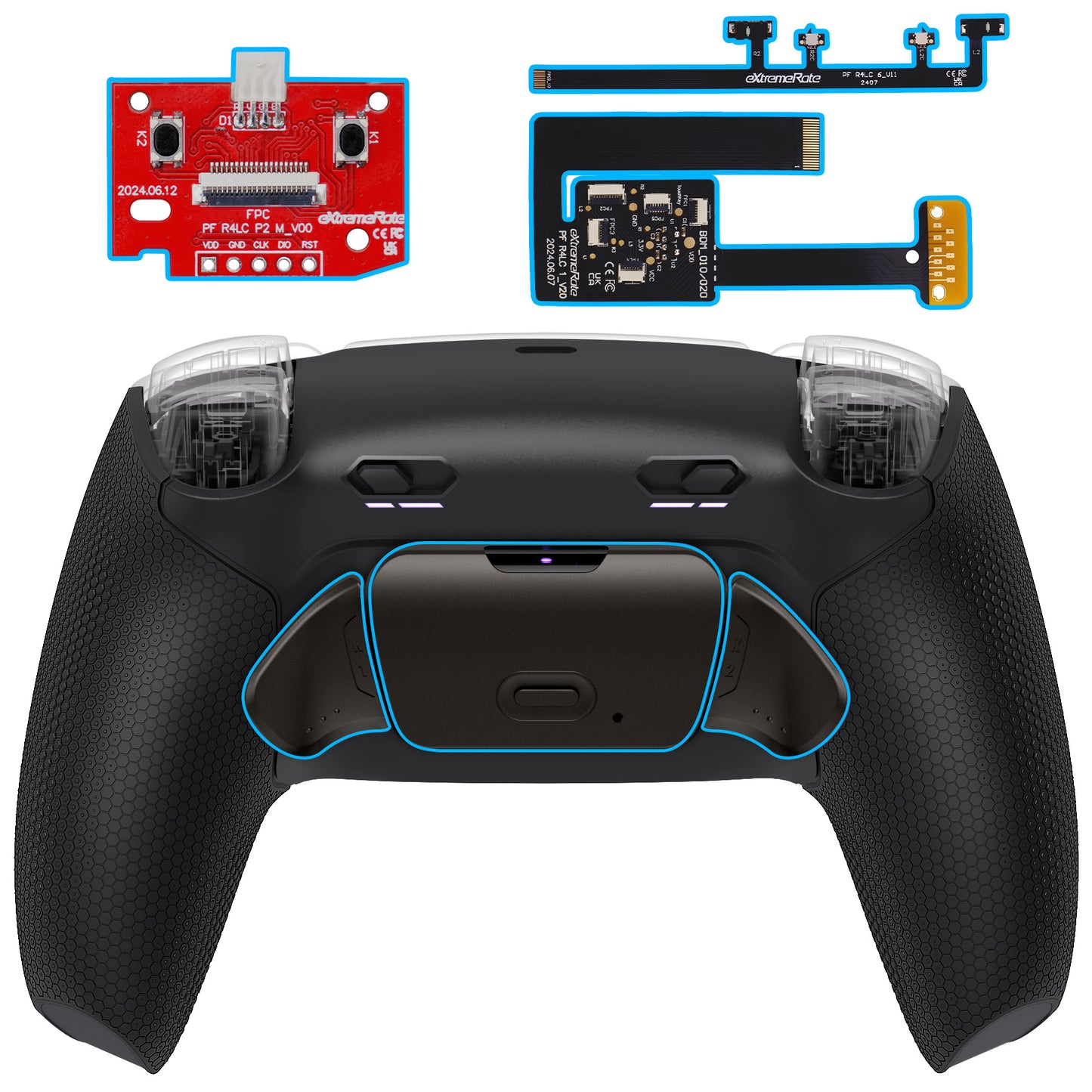 eXtremeRate Real Metal Buttons (RMB) Version RISE Plus MAX Back Paddles Kit with Clicky Trigger Stops & Rubberized Grip for PS5 Controller BDM-010/020 - Black