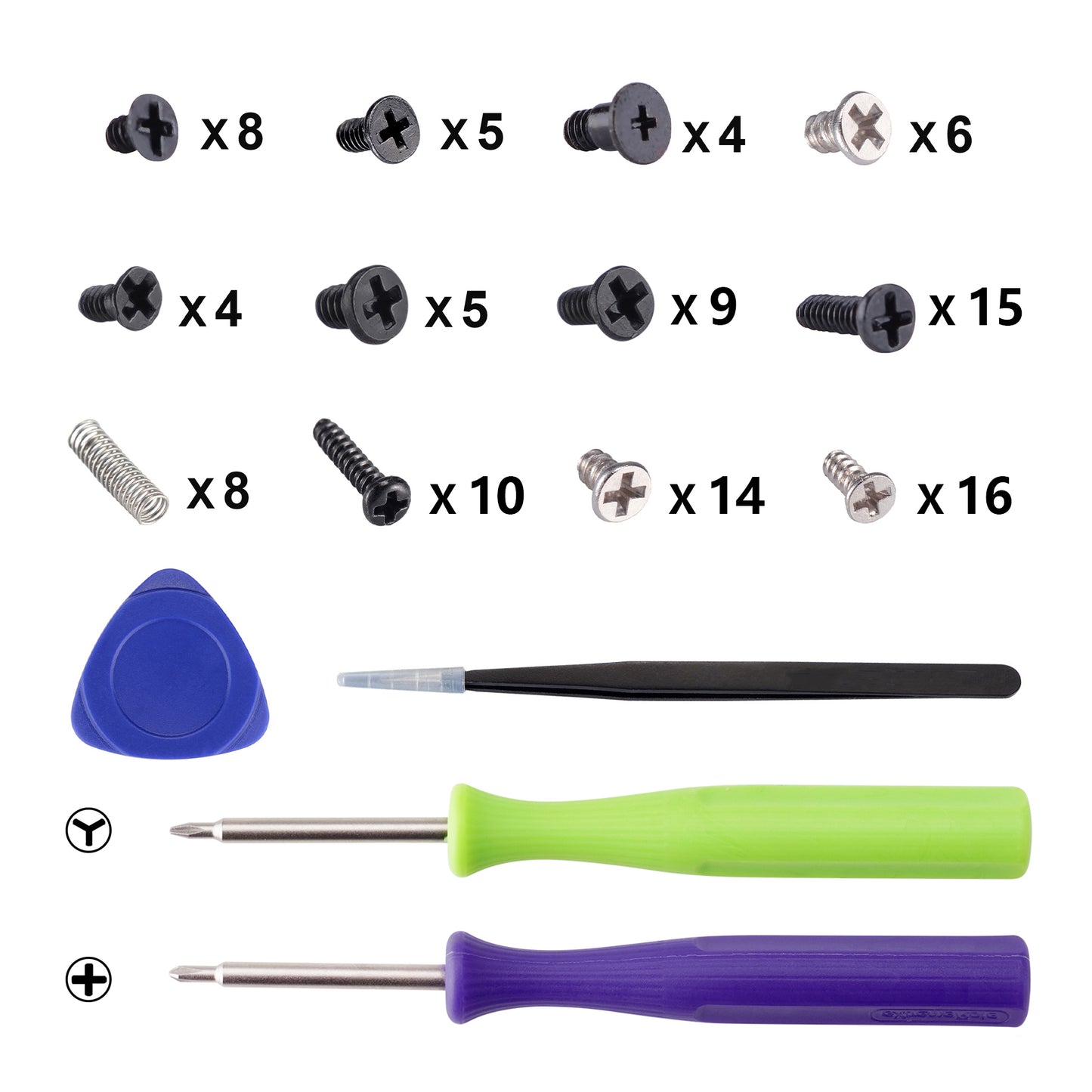 eXtremeRate Repair Tools Tri-wing Screwdriver & Cross Screwdriver & Tweezer & Shell Open Tool & Screws Kit for Nintendo Switch OLED Console & for Joycon