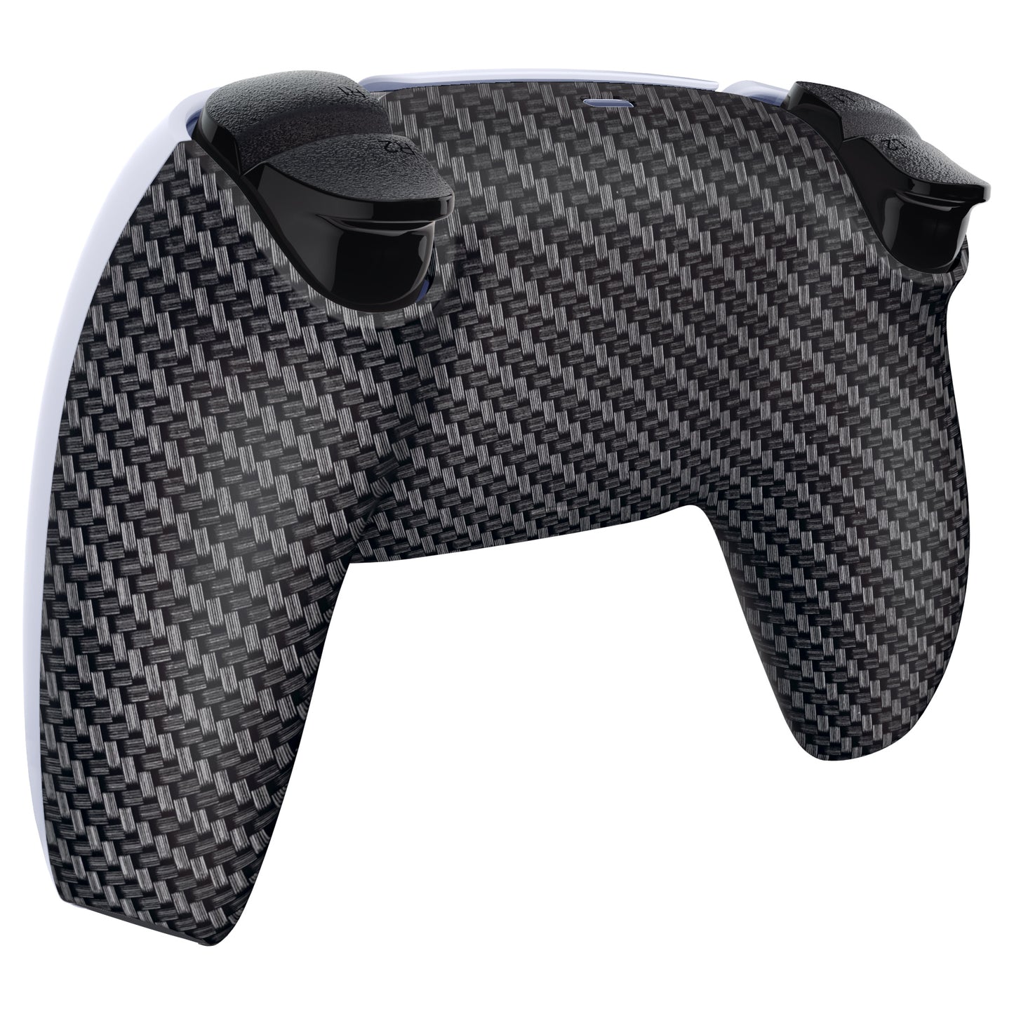 eXtremeRate Replacement Back Housing Bottom Shell Compatible with PS5 Controller BDM-010/020/030/040/050 - Black Silver Carbon Fiver