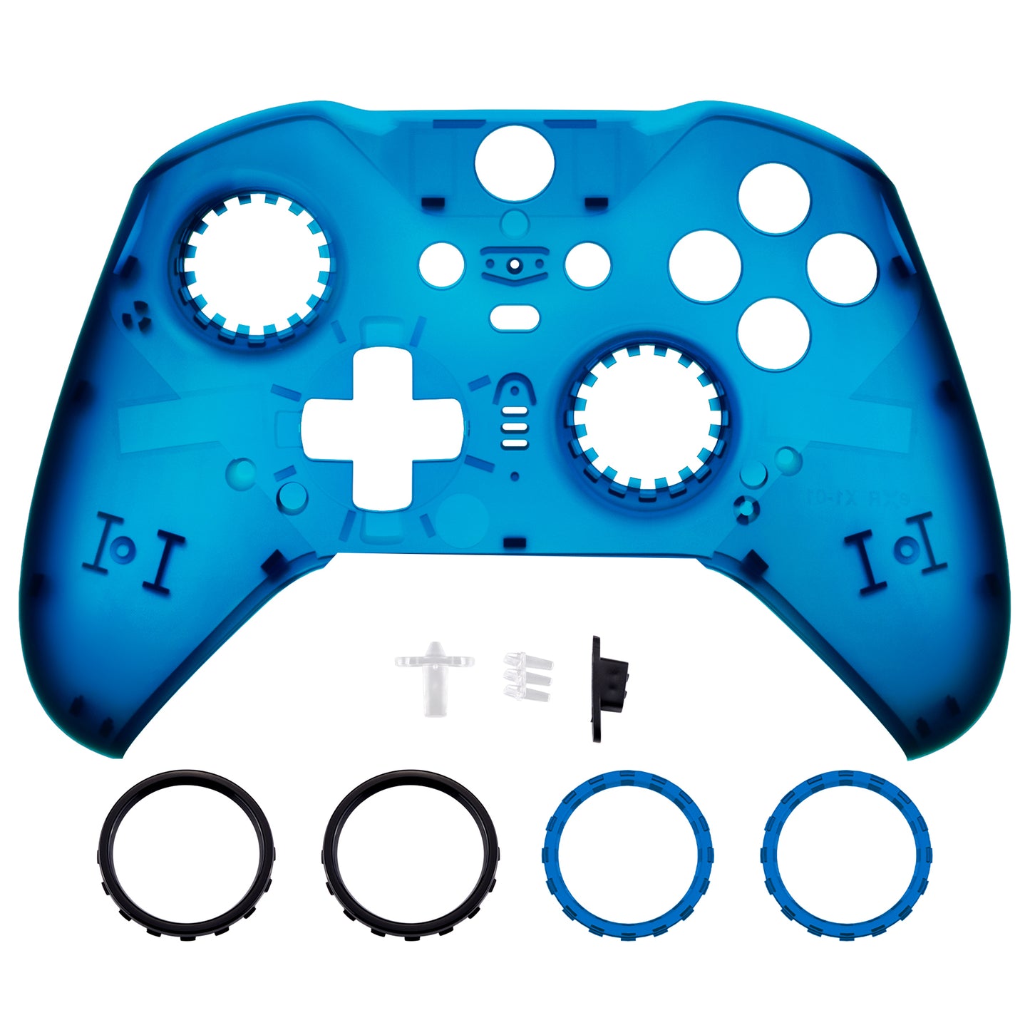 eXtremeRate Replacement Front Housing Shell Case with Accent Rings for Xbox One Elite Series 2 & Elite 2 Core Controller (Model 1797) - Clear Blue