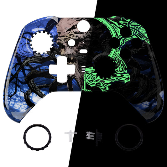 eXtremeRate Replacement Front Housing Shell Case with Accent Rings for Xbox One Elite Series 2 & Elite 2 Core Controller (Model 1797) - Glow in Dark - The Awakening of the Earth Lord