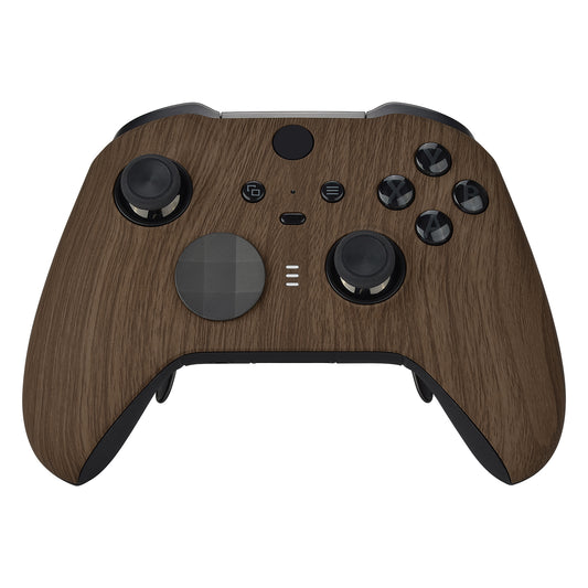 eXtremeRate Replacement Front Housing Shell Case with Accent Rings for Xbox One Elite Series 2 & Elite 2 Core Controller (Model 1797) - Wood Grain