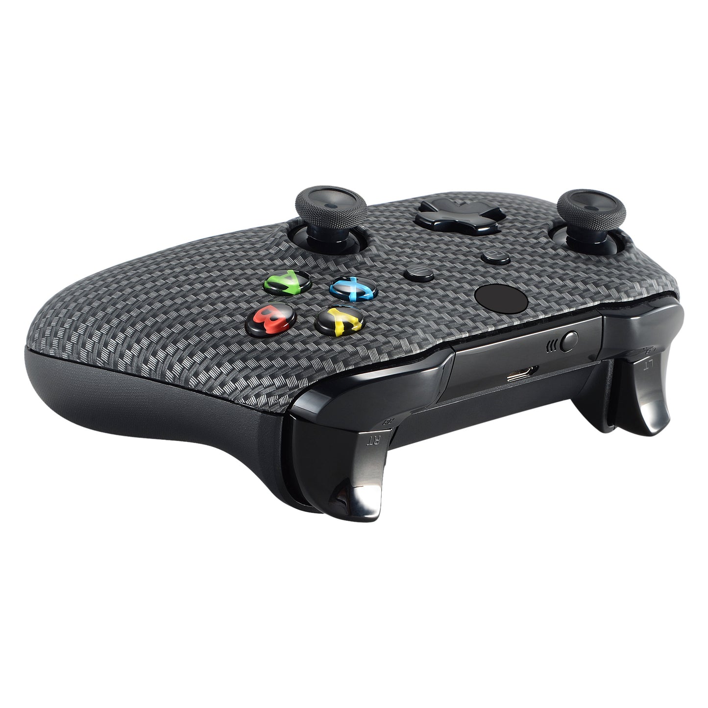 eXtremeRate Replacement Front Housing Shell for Xbox One X & S Controller (Model 1708) - Black Silver Carbon Fiber