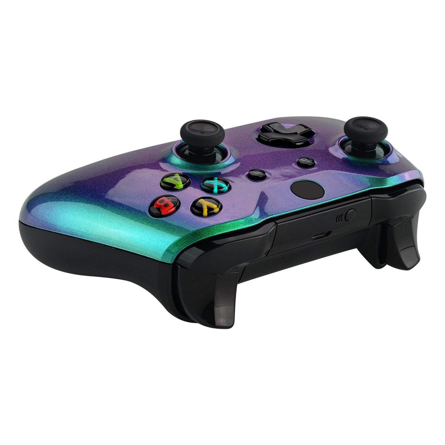 eXtremeRate Replacement Front Housing Shell for Xbox One X & S Controller (Model 1708) - Chameleon Green Purple