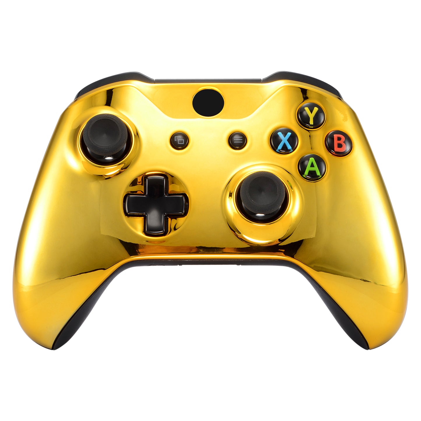 eXtremeRate Replacement Front Housing Shell with Side Rails Panel for Xbox One X & S Controller (Model 1708) - Chrome Gold Glossy