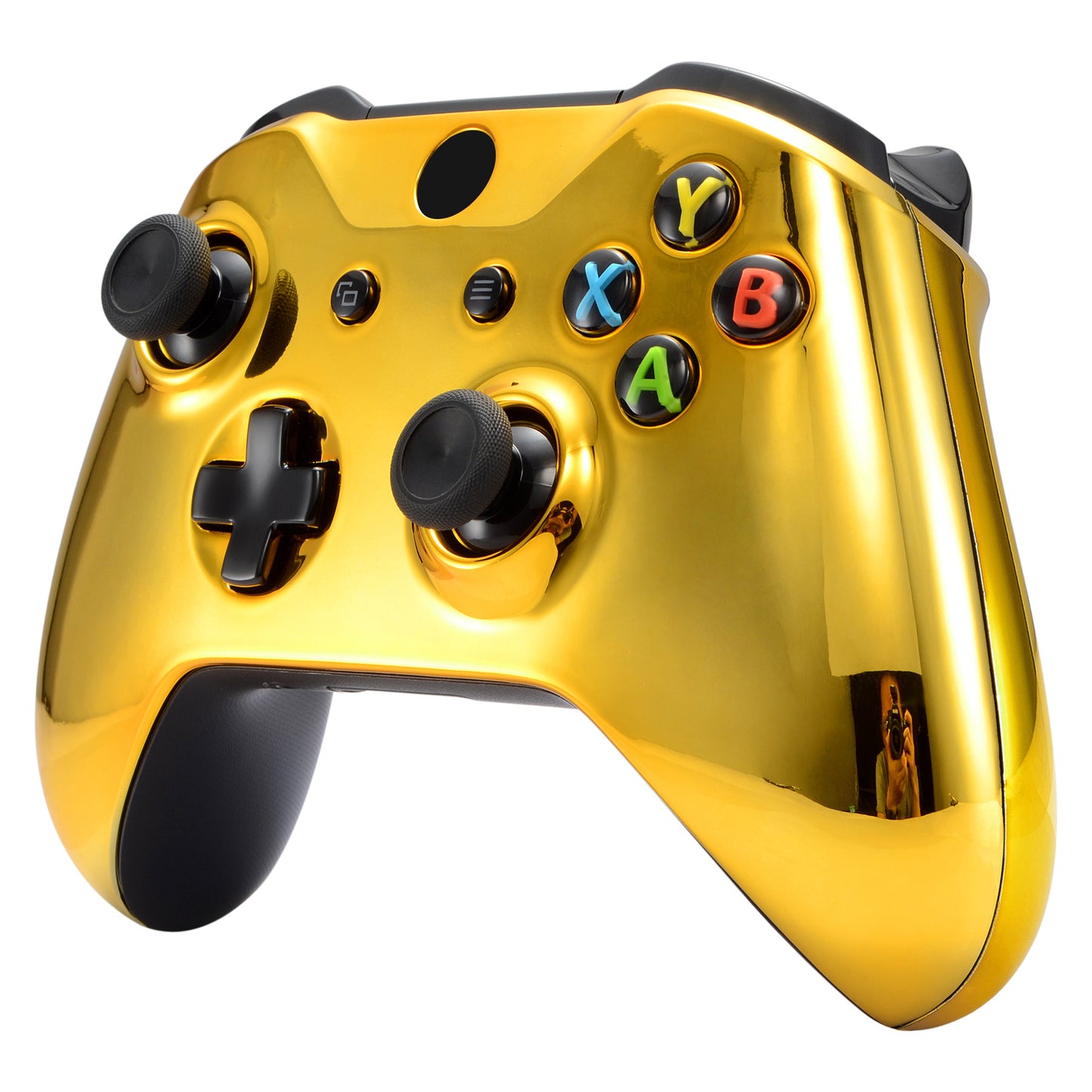 eXtremeRate Replacement Front Housing Shell with Side Rails Panel for Xbox One X & S Controller (Model 1708) - Chrome Gold Glossy